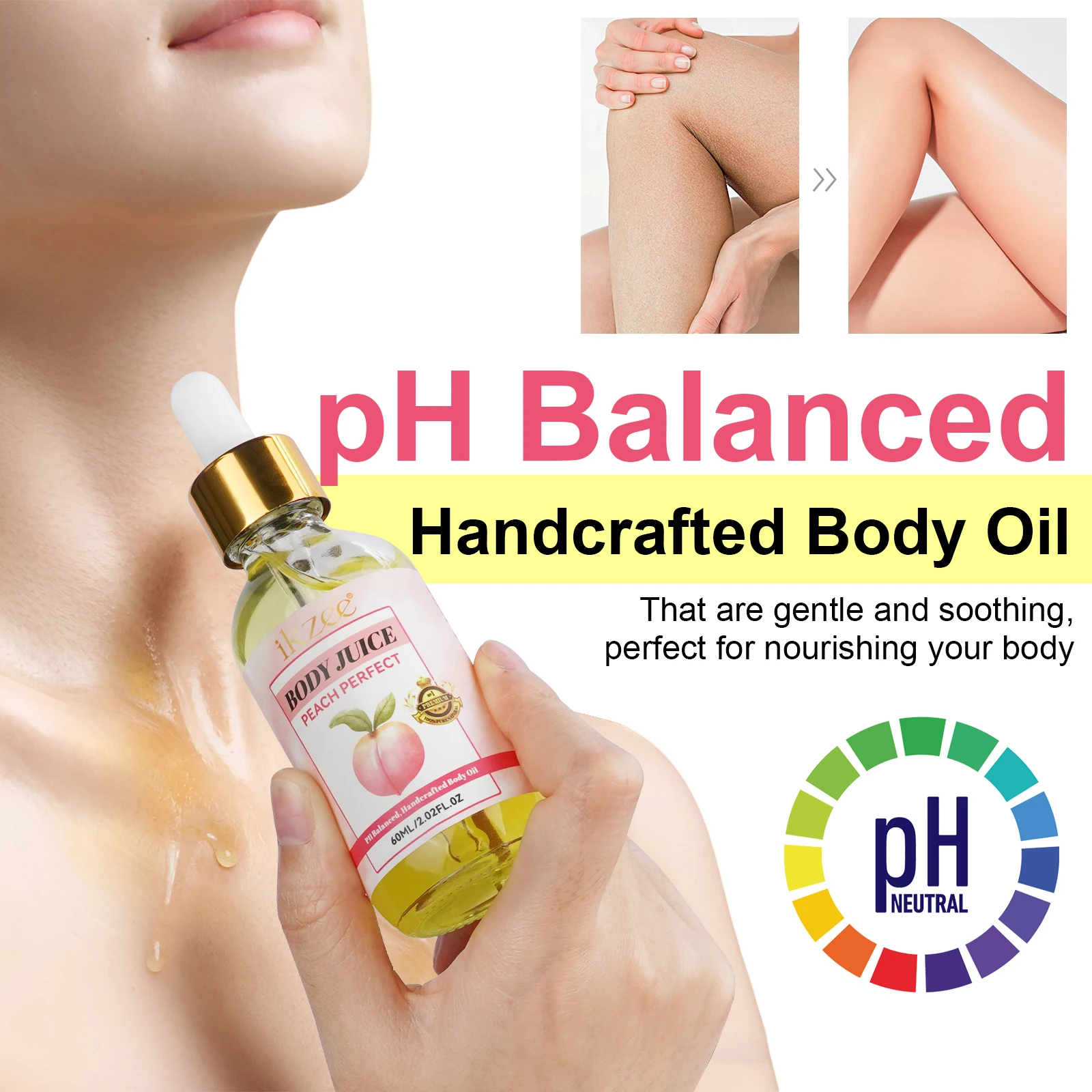 Private Label Nourish Skin Anti-Aging Firming Cinnamon Bun Scented Peach Perfec Body Juice Oil For Women PH Balance And Wetness