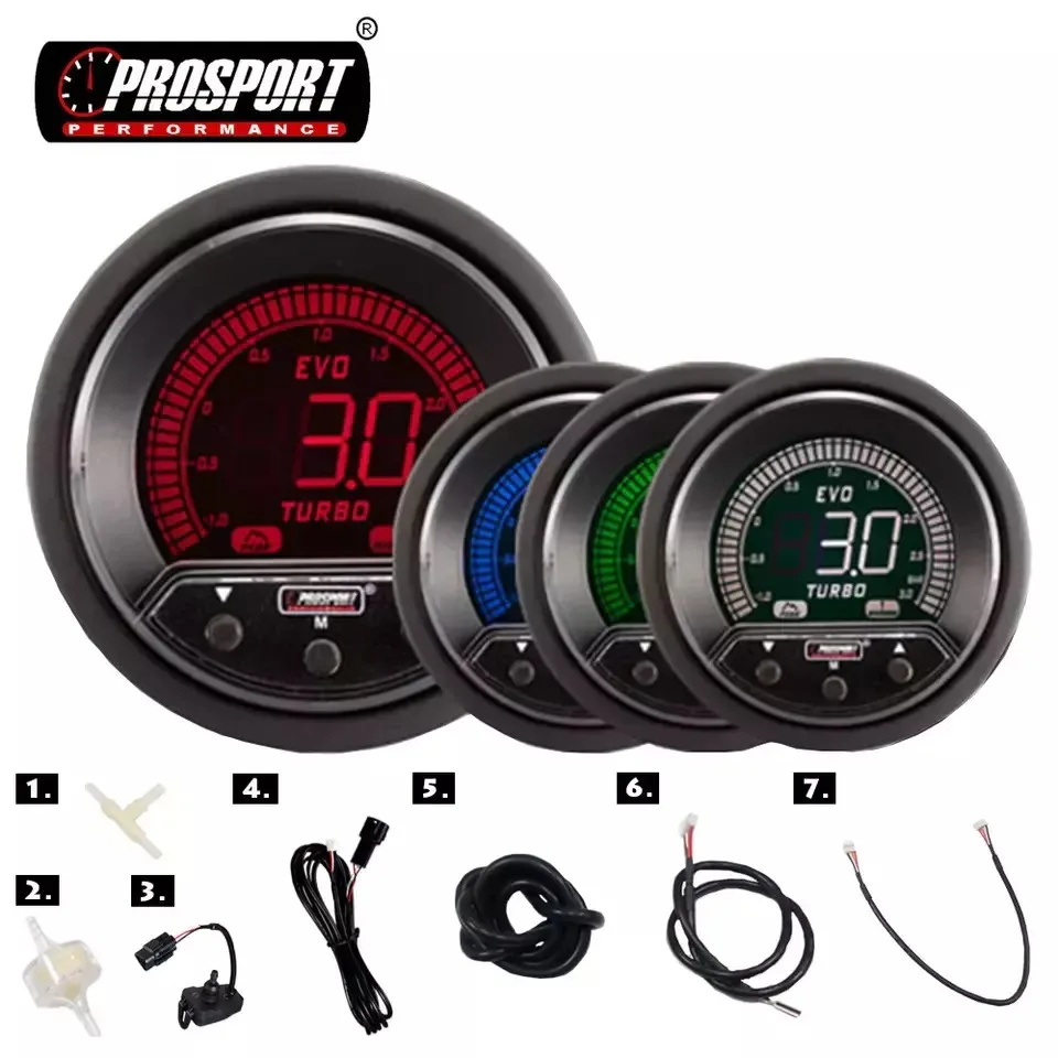 Universal Digital LCD Vehicle Cars 3BAR Set Auto Gauge EVOPK Boost Gauge 52mm Warning function