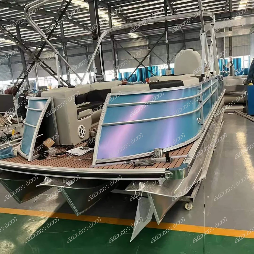 Most Popular Factory Tritoon Pontoon Boat Party Luxury Aluminum Pontoon Boat  Family Leisure Water Play Entertainment