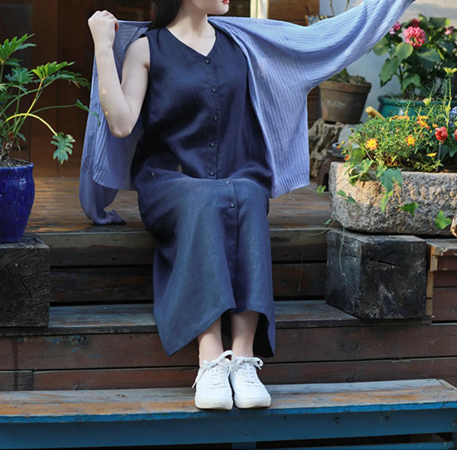 Women Dress Summer Sleeveless Linen Loose Dress Linen V Neck Midi For Women Plus Size Clothing Midi Linen Tank Dress