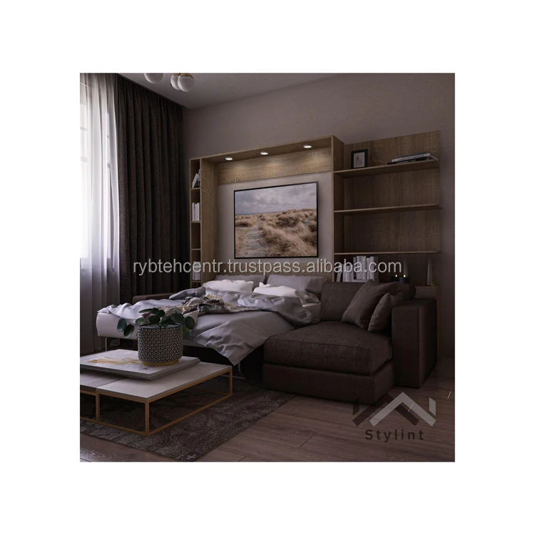 Living room set collapsible bed 2000x1600 mm with shelves & corner sofa best quality from manufacturer folding beds for sale