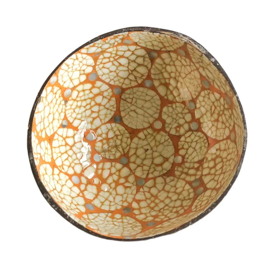 High quality and Luxury 100% Handmade Colorful EggShell/Seashell finishing Lacquer Coconut Bowl For Home Decor and souvenir