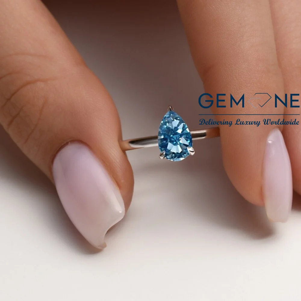 1 Carat IGI Certified Fancy Pear Shape Blue Color Lab Grown Diamond Solitaire Ring 14k Solid Gold,Diamond Solitaire Wedding Ring
