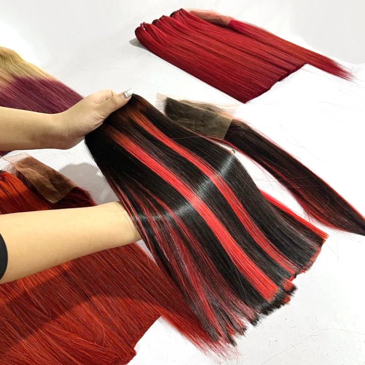 Пианино красный черный цвет, прямые волосы 100% вьетнамских человеческих волос, могут быть окрашены во все цвета, длина 20 дюймов