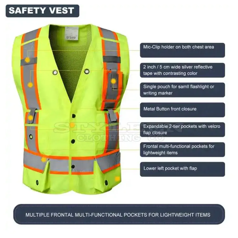 Quality Manufacturer Wholesale Best Orange Green Black LED Lights Vest High Visibility Jacket Engineer Safety Reflector Vest