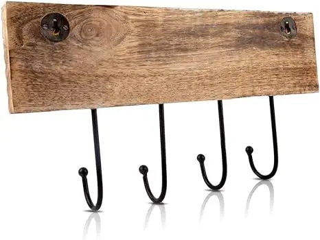 Decorative Wooden & Cast Iron Vintage Rustic Coat Hanger Wall Mounted Jacket Robe Towel Door Hook Rack Holder