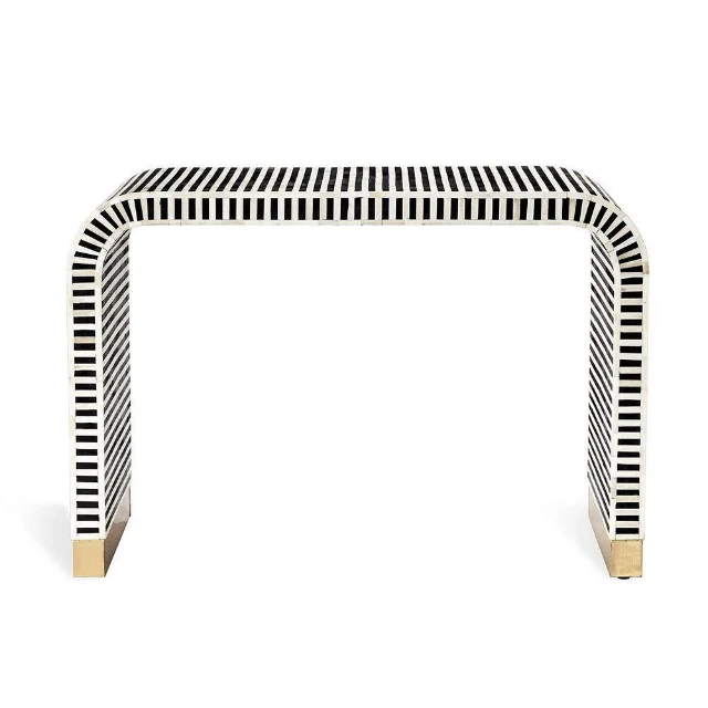Bone Inlay Waterfall Modern Living Hallway Console Table Furniture For UAE UK USA Latest Inlay Resin White Black Strip Console
