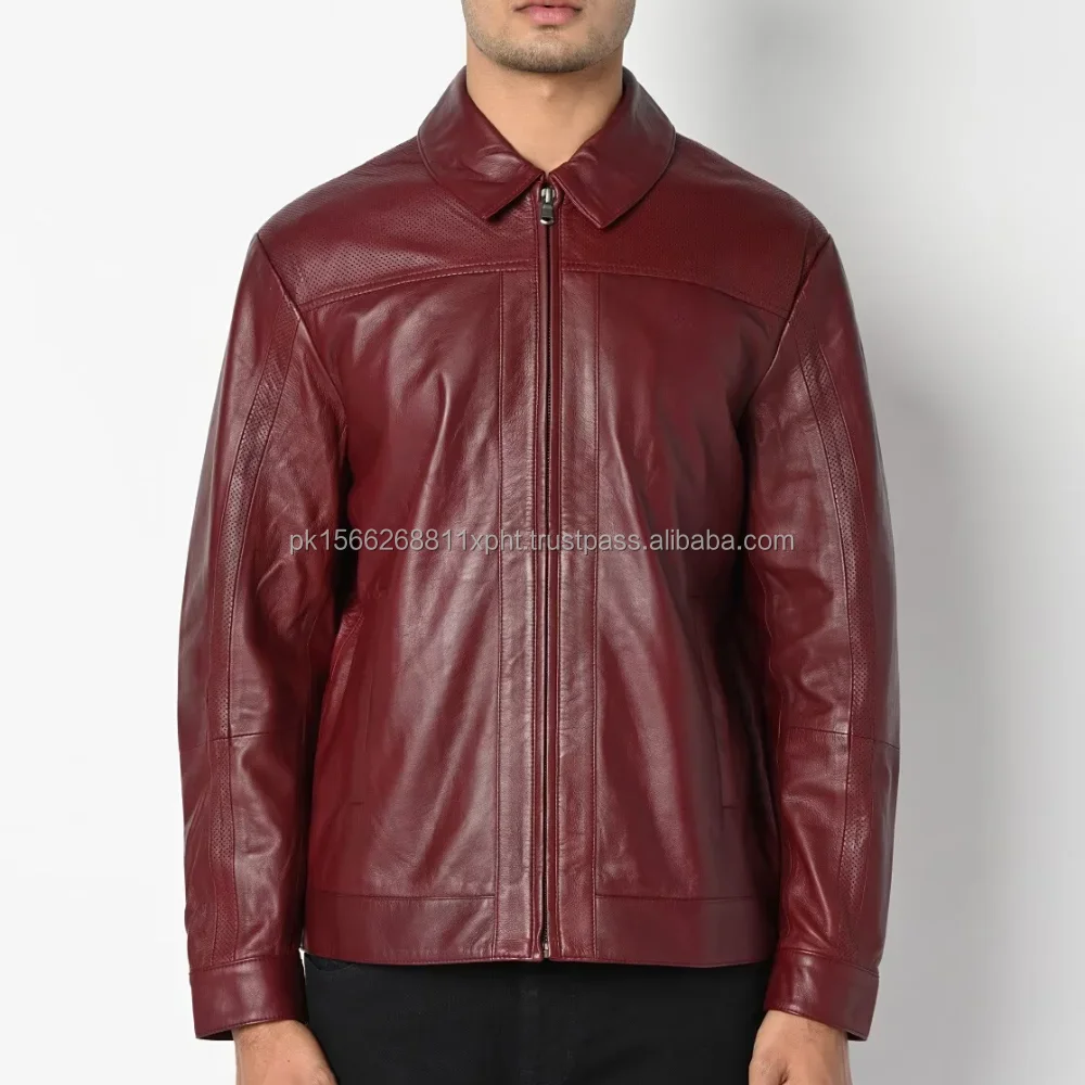 Men;s Classic Plain Red Leather Jacket For Men Quick Dry&Breathable Custom Design High Quality Vintage Style Jacket