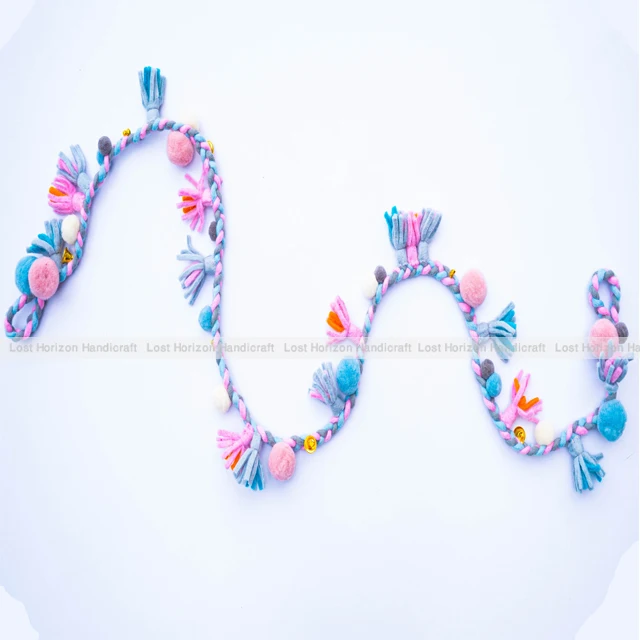 Christmas Felt Handmade Garland - Blue and Pink Christmas Garland - Garland Christmas tree decor Handmade in Nepal