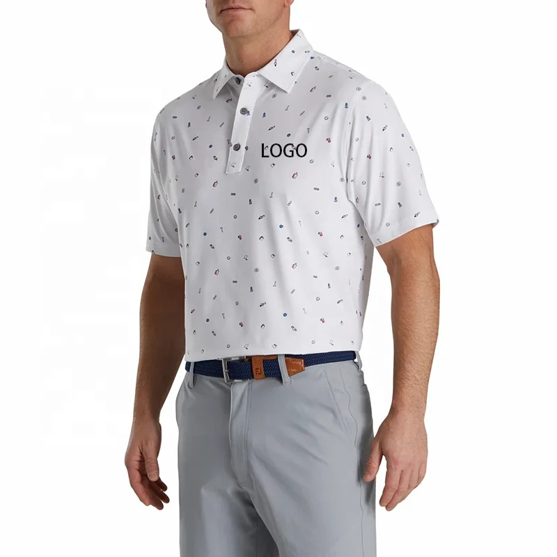 High Quality Custom Embroidery Logo Patterned Doodle Printing Lisle Self Collar Sublimation Men Performance Golf Shirts
