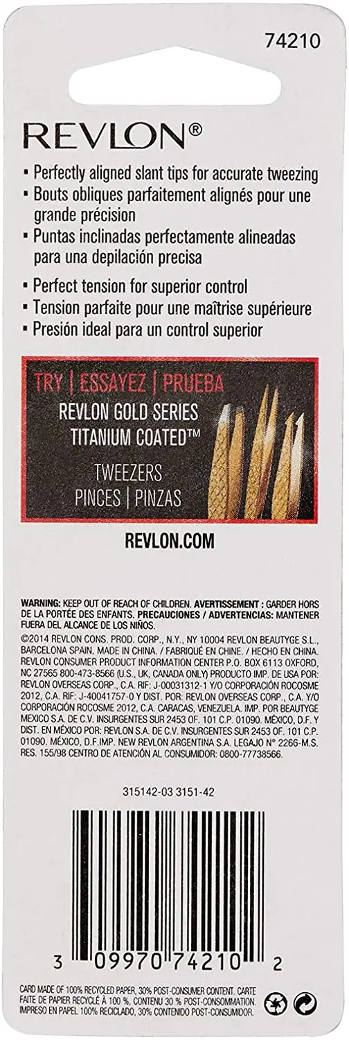 Gold Series Slant Titanium Coated, Diamond Particles For Maximum Grip, High Tweezers for Men, Women & Kids