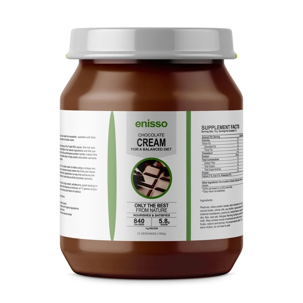 Enisso Protein Chocolate Cream Spread Breakfast Low Carb Sugar Free Fitness Healthy Custom Logo Packaging OEM OBM Private Label