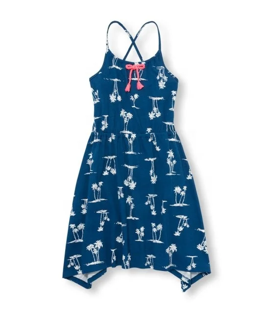 Girls palm tree printed cross back hanky them dress Baby girl fashionable dresses Solid Custom Summer OEM Low Price new designs