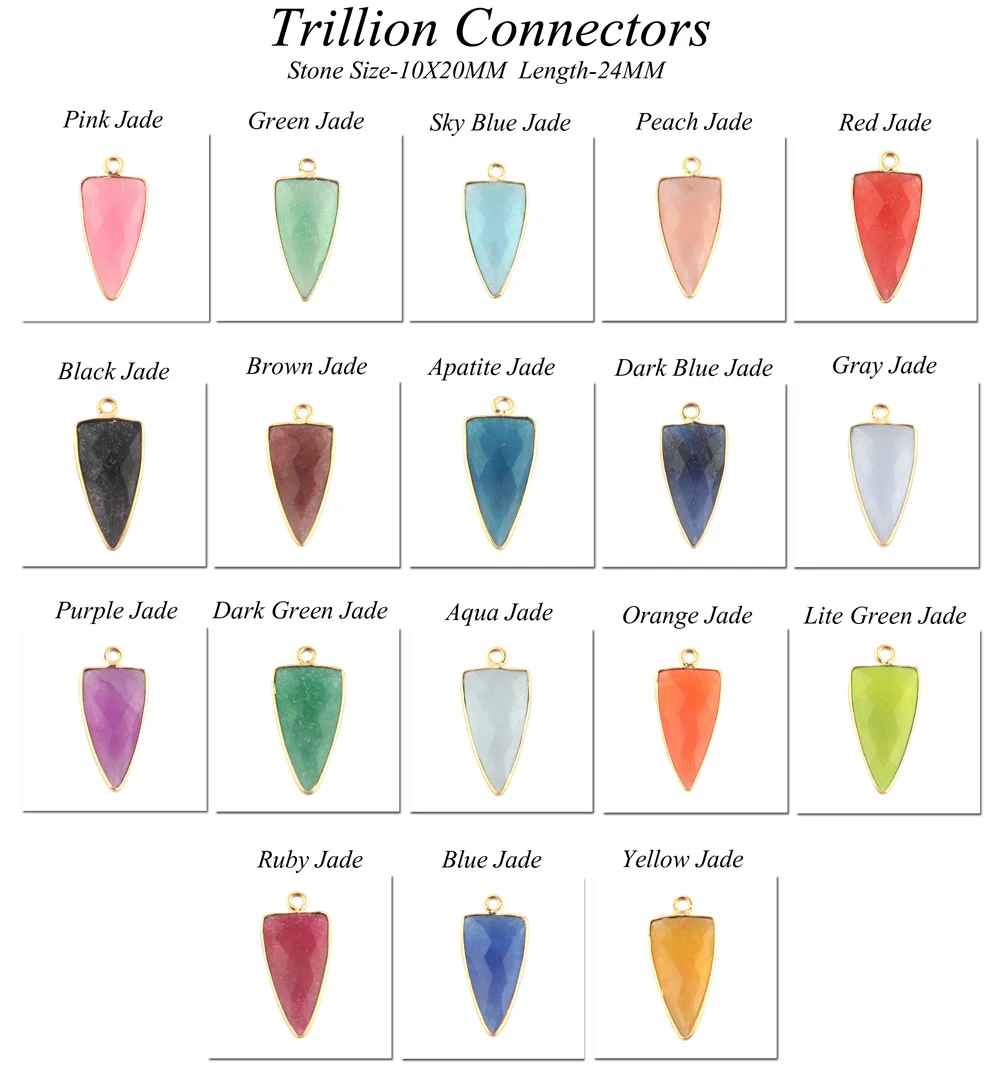 Premium quality charms dark green jade trillion shape diy connector 18k gold plated single bail bezel setting making connector