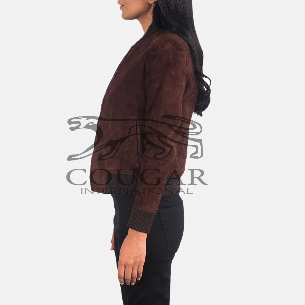Bliss Brown Suede Leather Bomber Jacket Woman Stylish Leather Plus Size Women Leather Jacket By Cougar International