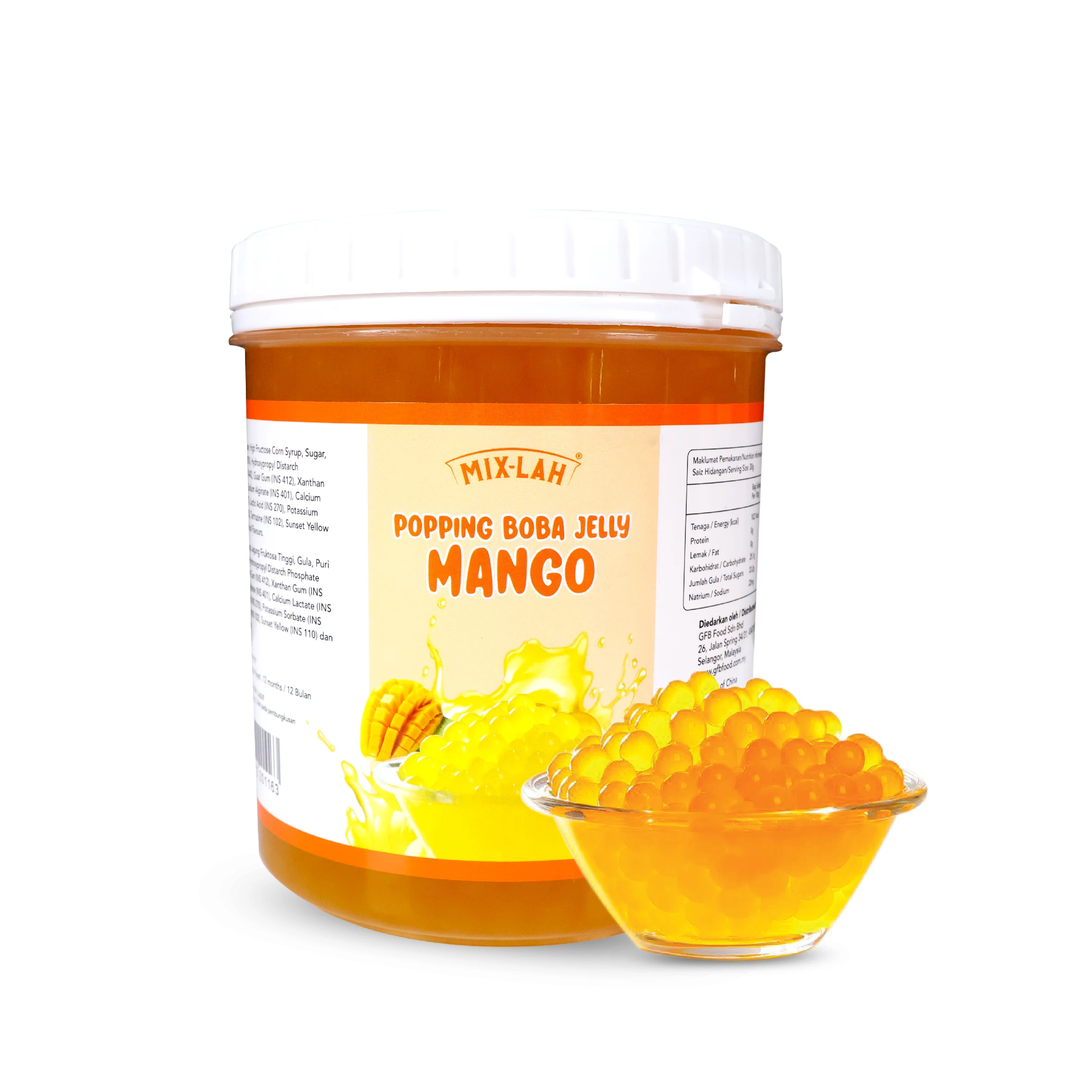 Mango Popping Boba Jelly Fruit Juice Coating Pearl for Topping Bubble Tea or Milk Tea Ingredients 1.2kg Halal Certified