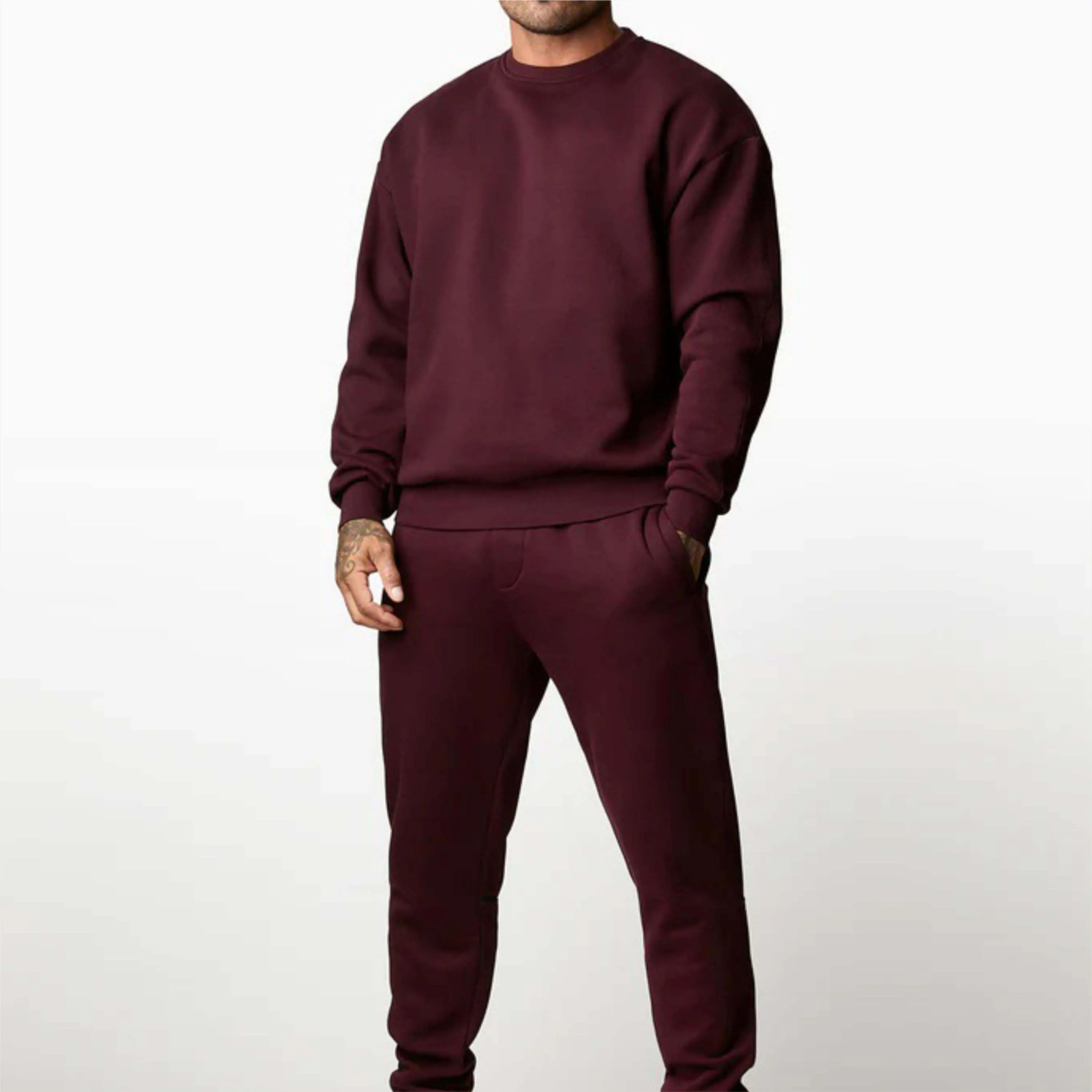 Wholesale Custom Logo Men Plain Tracksuit Jogging Jogger Crewneck Sweatshirt Set Sweatsuit Men 2 Two Piece Pants Set