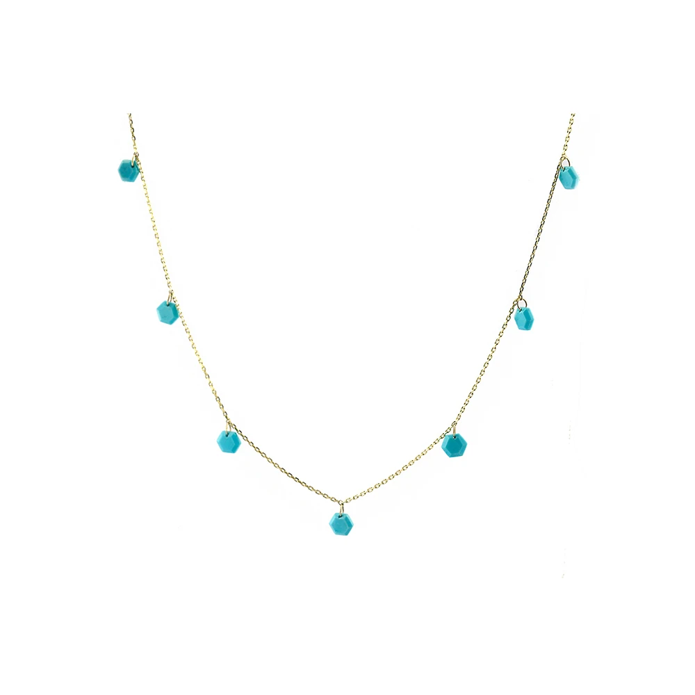 14K Solid Gold Turquoise Diamond Necklace Minimalist Jewelry Chain Necklace Jewelry Manufacturer