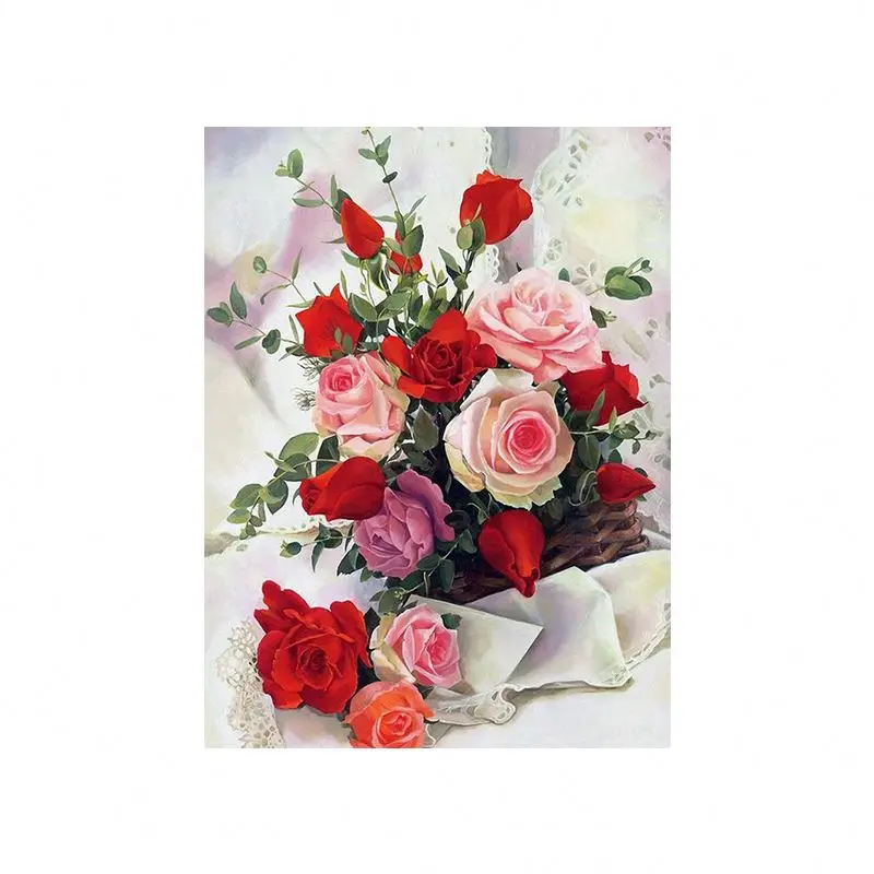Factory Wholesale The Hottest Selling 5d Flower Basket In Full Bloom Rose Diamond Painting Wall Art Decoration