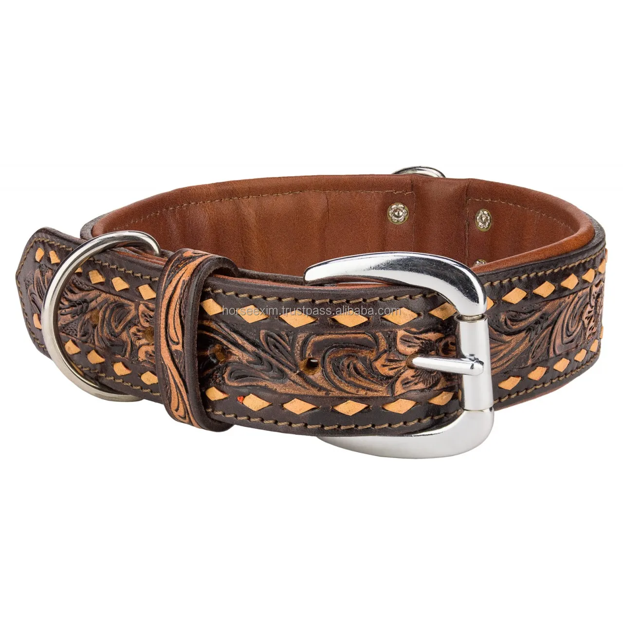 Leather Tooled and Sunflower Design Dog Collar Leather Dog Collar Available In Affordable Price