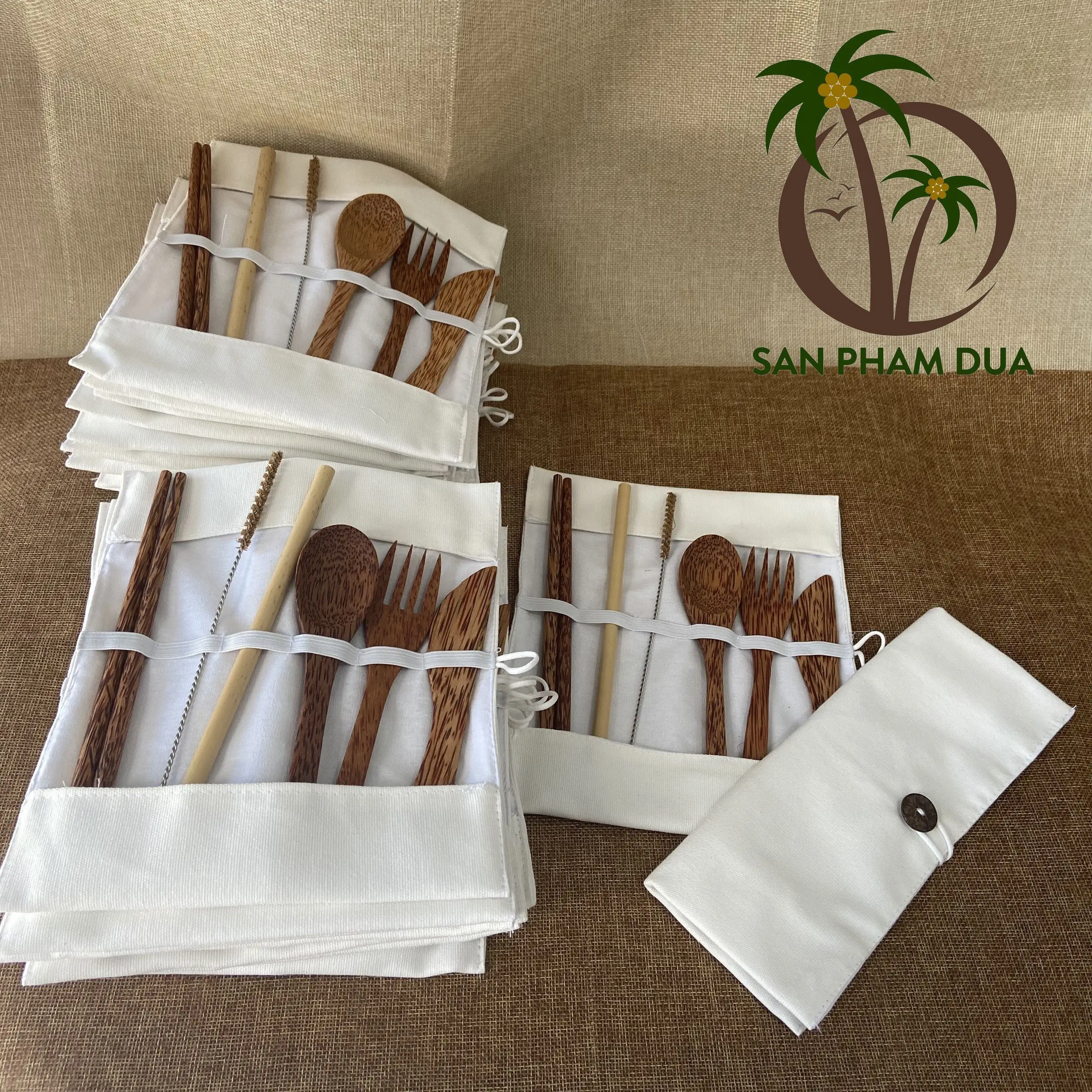 ORGANIC COCONUT WOODEN CUTLERY SET FORK AND SPOON SET  COCONUT KNIFE COCONUT CUTLERY SET ECO-FRIENDLY FROM VIETNAM