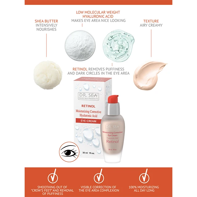 Dr.Sea Cosmetics Daily Moisturizing Corrective Eye Cream OEM Facial Serum with Retinol Hyaluronic Acid Aging Skin Private Label