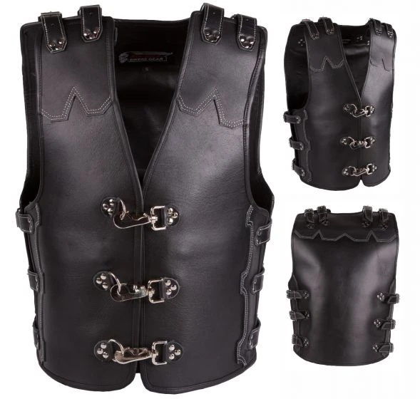 New unique design thick genuine cowhide leather hot sale lining chopper vest with front buckle biker touring sleeveless jacket