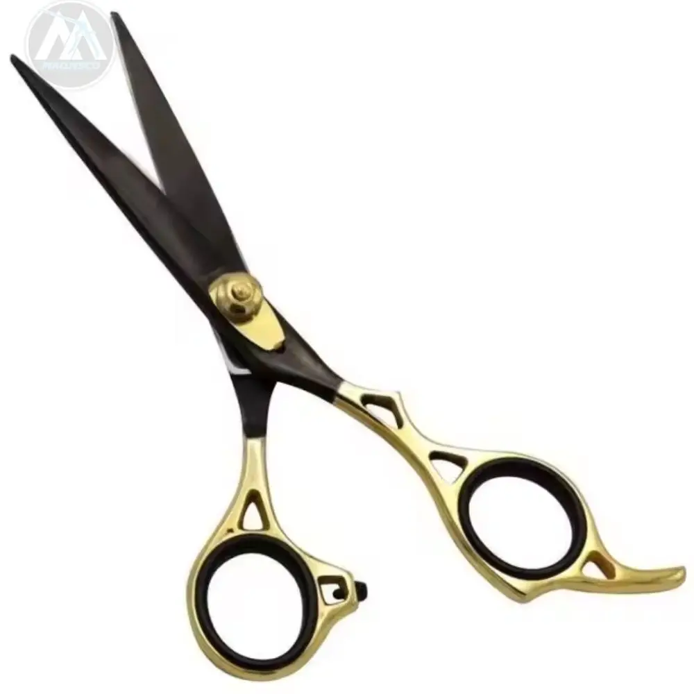 Professional Stainless Steel Fancy Hair Cutting Scissor Barber Salon Scissor and Beauty parlor Scissor Color Gold Black.