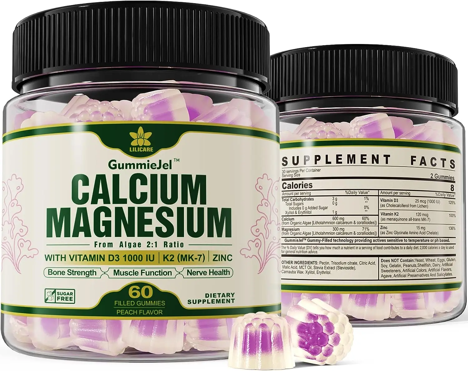 Vigo-Calcium Supplement with Vitamin D3 K2 Zinc for Bone,Algae Calcium Magnesium 2:1 Ratio,Calcium Gummies 70+ Trace Minerals