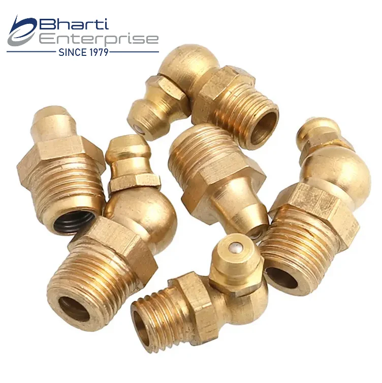 Brass Hydraulic Zerk Grease Nipple Fittings 45degree 90degree and Straight Shape Lubricating Nipples