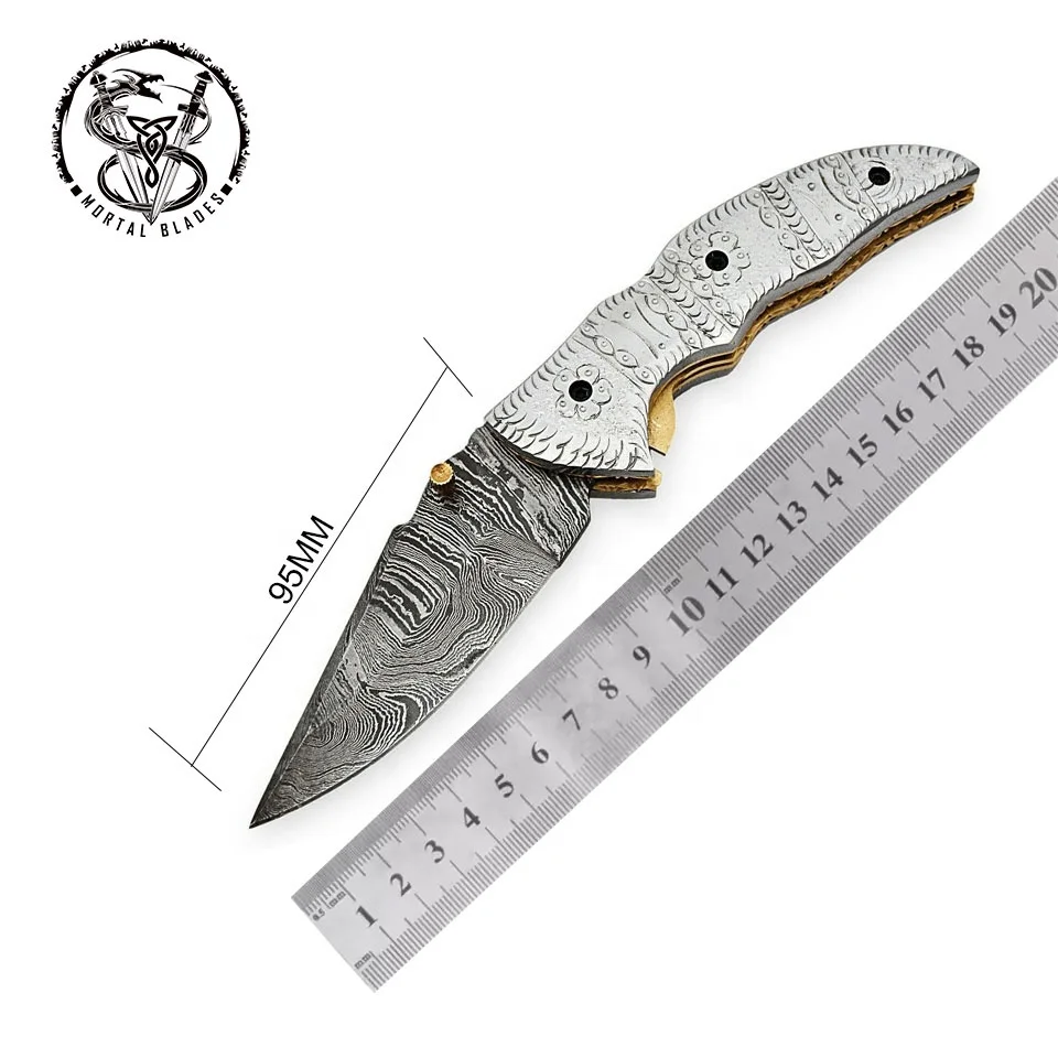 Best Outdoor Camping Hunting Bushcraft EDC Folding Pocket Knife Hand Engraved Foldable Knife With Portable Leather Sheath