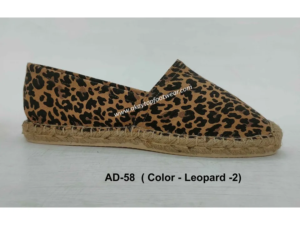 Leopard Printed Walking Style Espadrille Casual Hot Selling Flat Comfortable Jute Sole Vulcanized Rubber Outsole Espadrille Shoe
