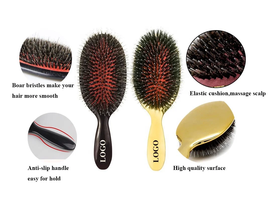 HEYAMO Private Label Fashion Magic Paddle Hard Bristles Brush Mixed Boar Bristle Customized Women Hair Wig Extension Brush Set