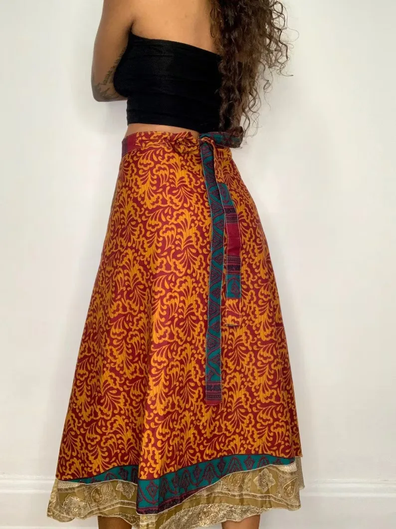 Wholesale Indian Silk Long Wrap  Wholesale Lot of Maxi Skirt Bohemian Skirts Hippie Silk Sari Skirts For Sale