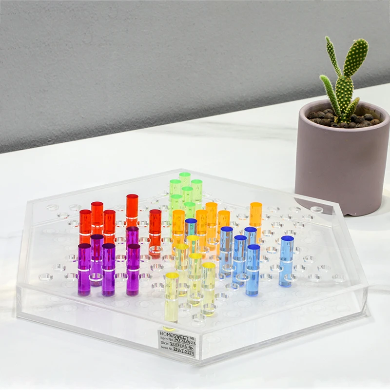 Factory Wholesale Price Acrylic Chinese Checkers Game Set Lucite Checkers Pieces With Colorful Chess
