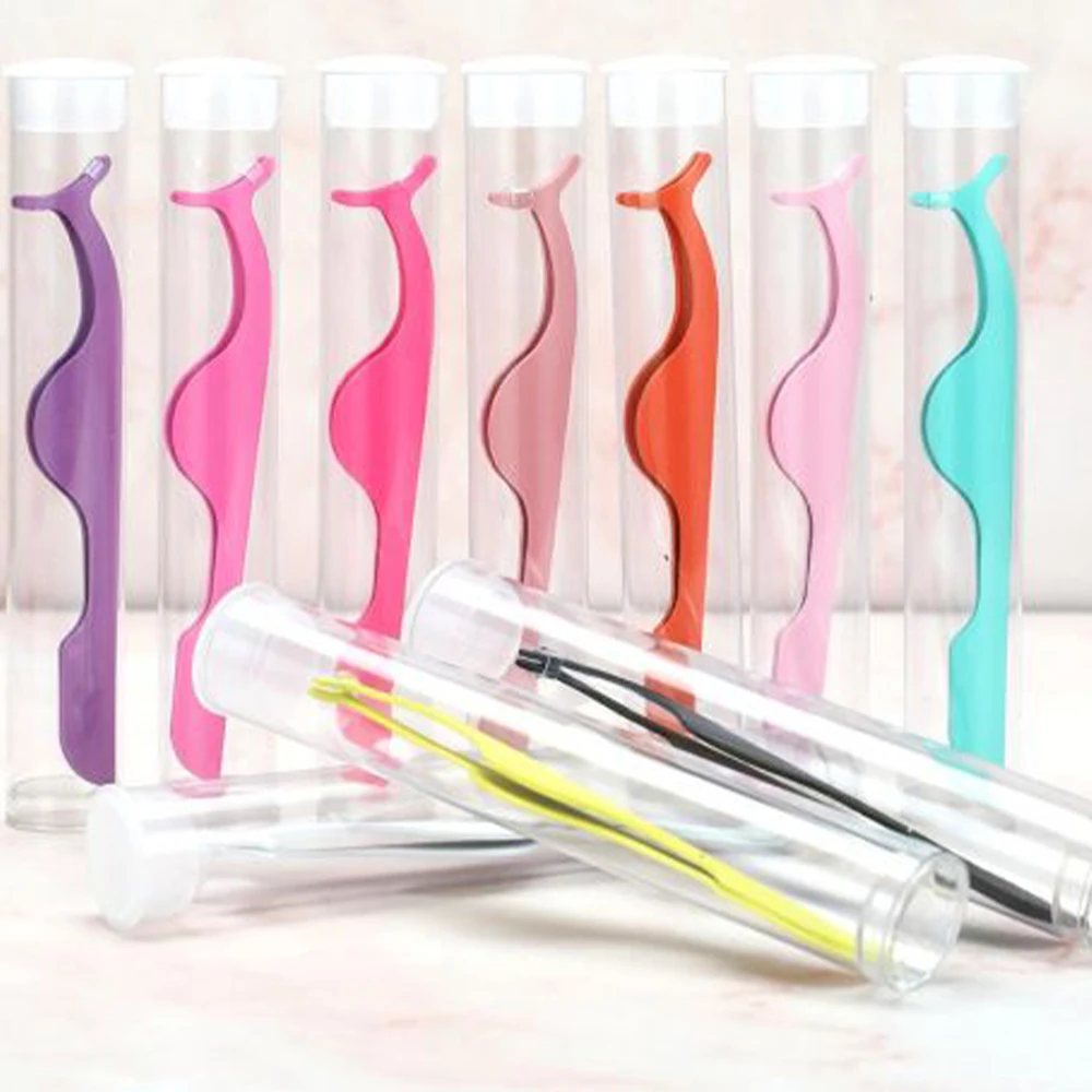Custom logo Private Label Pink Plastic Lashes Applicator Tweezers Bulk Magnetic Lash Tweezers packaging False Eyelash Tweezers