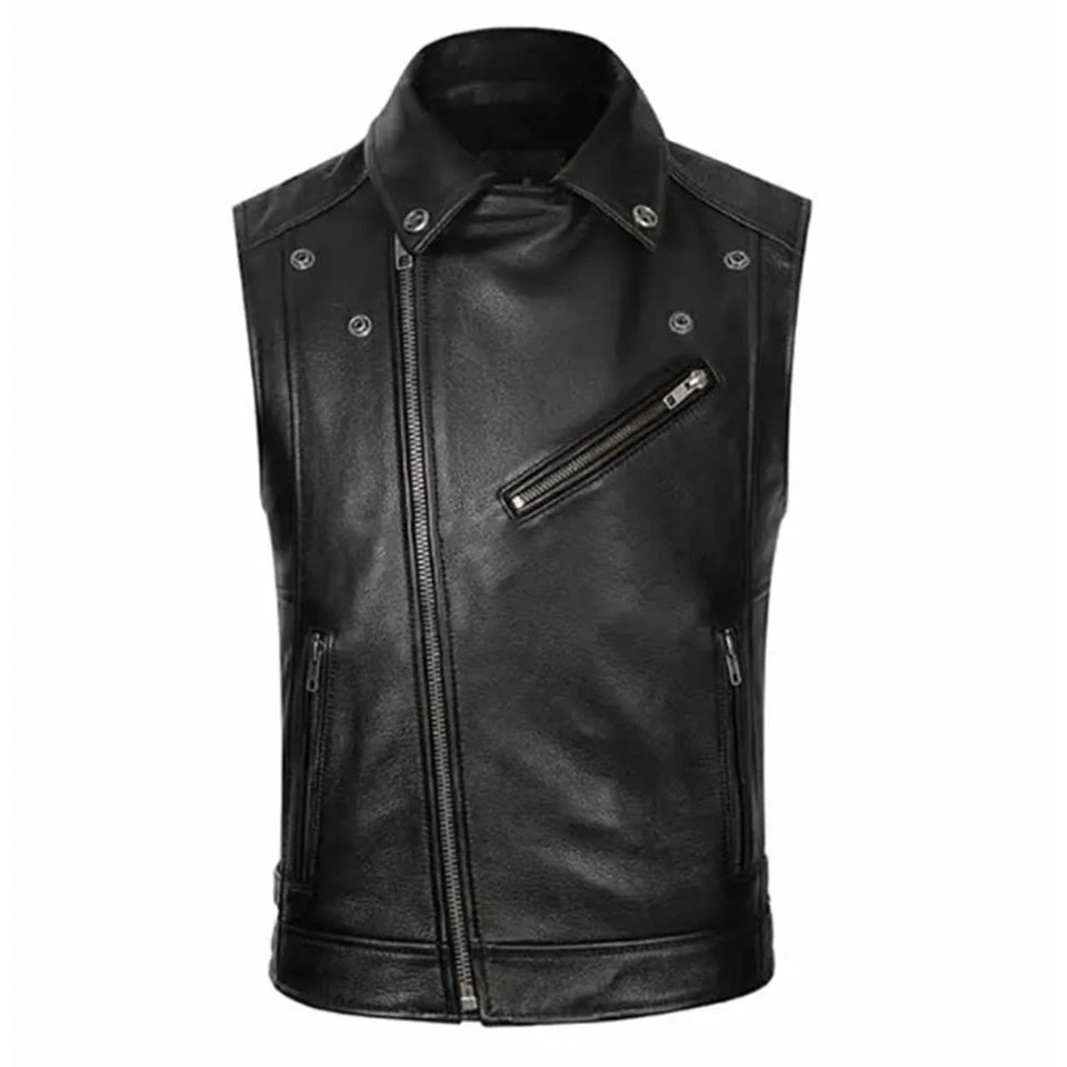 Premium Quality Leather Vest Men Biker Waistcoat Genuine Cowhide/Sheep Leather Vest For Men And Women Leather Biker Vest