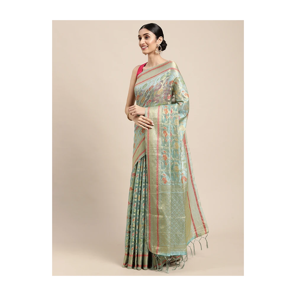 Private Label Custom Design 100%  Organza Indian Saree Fabric From Indian Exporter