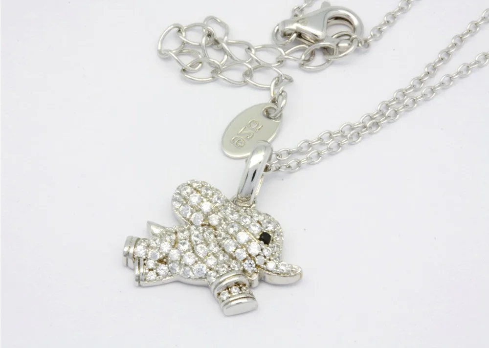 OEM Trendy Cute Wholesalers 925 Sterling Silver Elephant Pendant With Zirconia Rhodium Plated Animal Necklace For Women