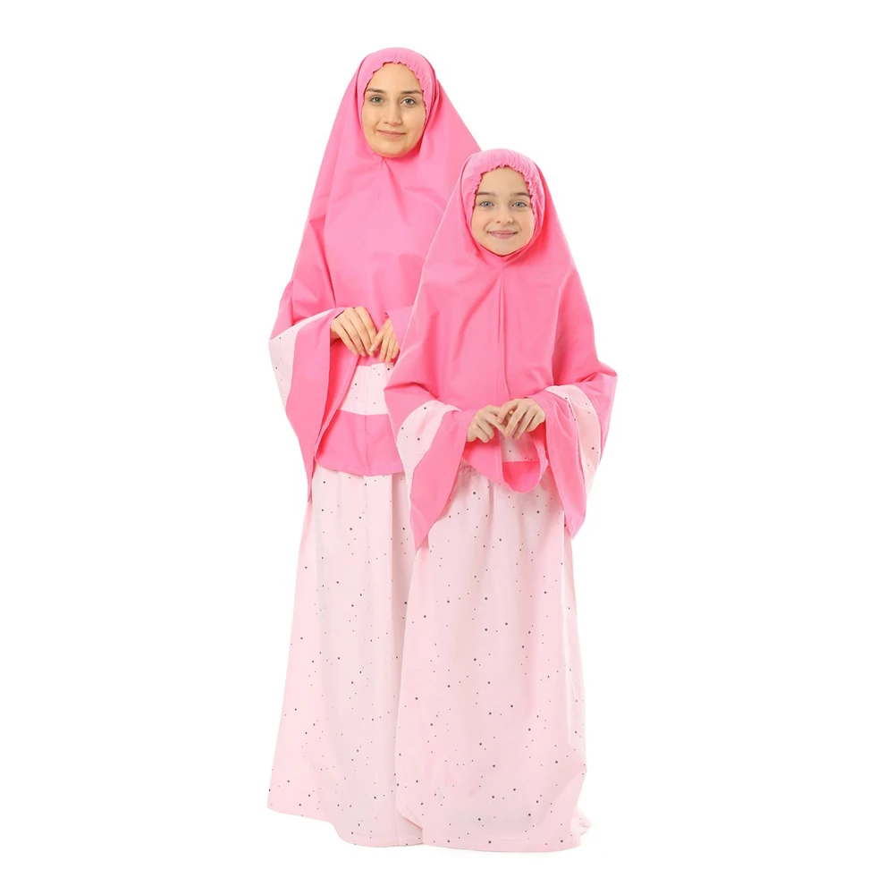 Hot sale kids muslim dress for girls printed middle east arab long sleeve prayer ethnic clothing
