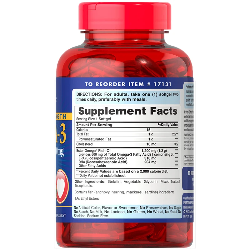 Wholesale Puritans Pride Double Strength Omega 3 Fish Oil 1200 mg/600 mg Omega-3 90 Count Antioxidant USA Distributor