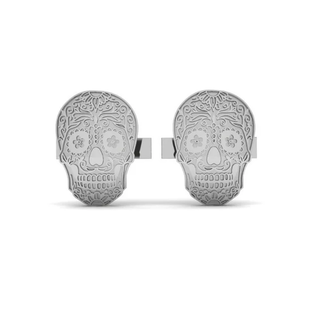 High Quality Customizable Silver Cufflinks With Mexican Skull Italian Handmade Design Punk Rock Style