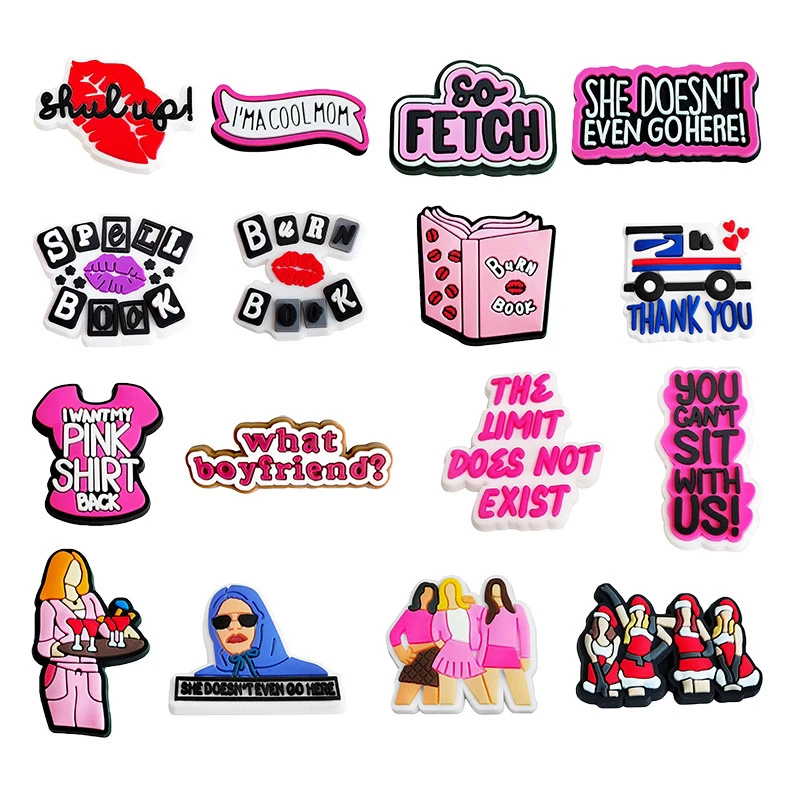 New Arrival Anime Cartoon Mean Girls Pink Croc Shoes Charm for Women Christmas Croc Decoration Wholesale Party PVC Gift Bulk