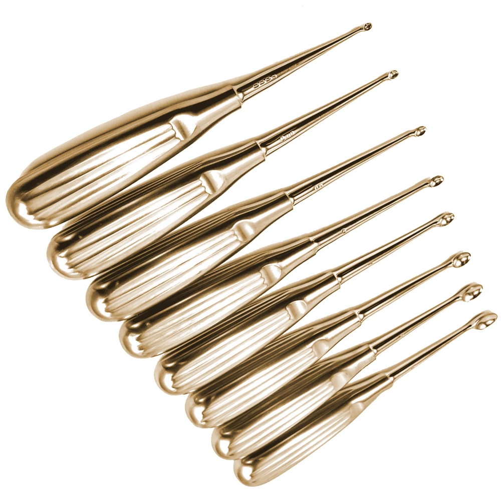 Elegant Looking Spinal Tool Bone Curette Set Rose Gold Coated Metal Steel 8 Pcs Volkmann Bone Curette Sharp Spoon Bone Curette
