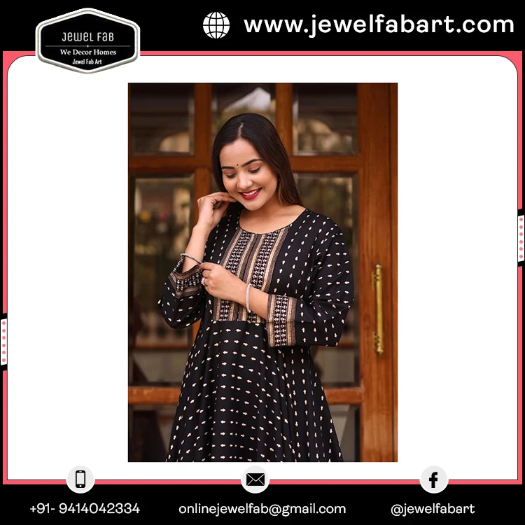 Modern Women Wear Flair Gown With Gold Printed Hand Work Design Buy From India With Love Handmade Premium OEM ODM accepted