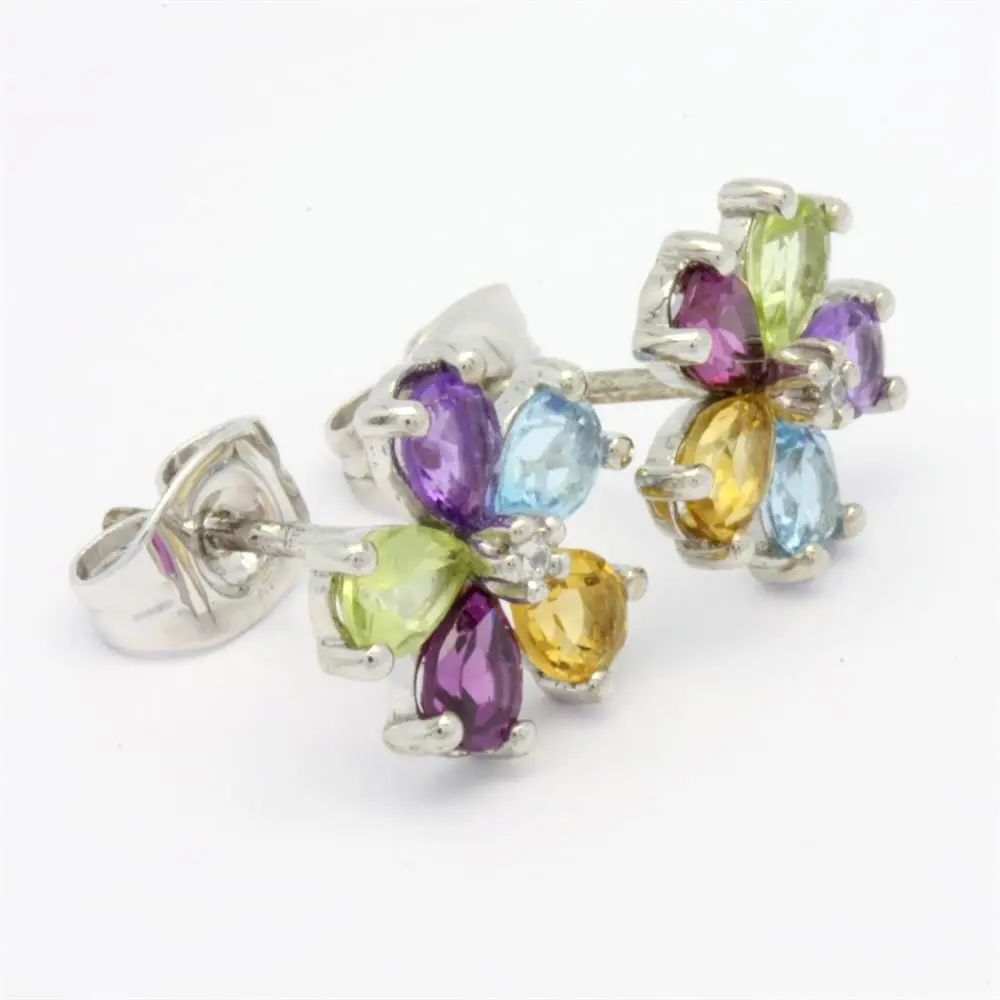 18K 14K 9K White Gold Luxury Flower diamond colorful earrings  jewelry set gift For lady