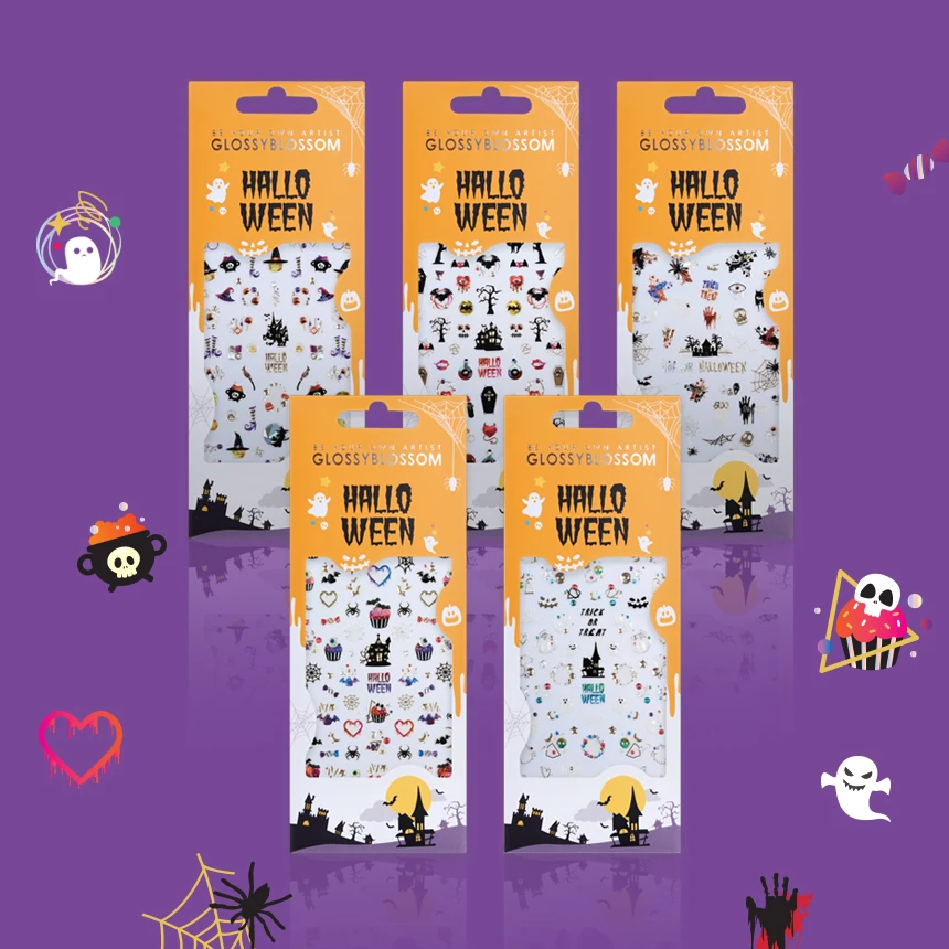 ShineB REMEMBER HALLOWEEN #45892 High Quality Professional Nail Decoration Art stickers with Pumpkin witch hat broom candy