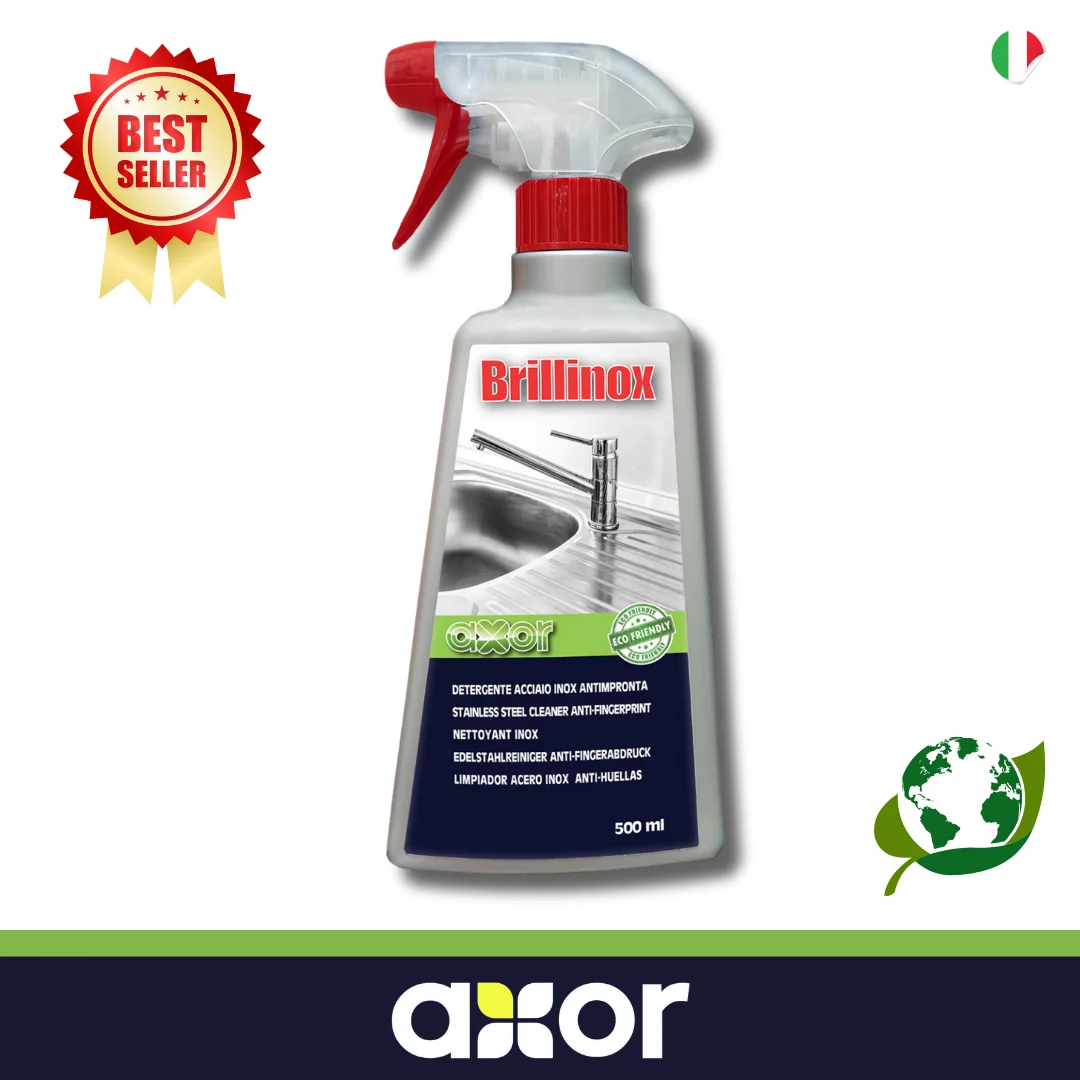 Best Quality BRILLINOX Spray Stainless Steel Cleanser With Anti-Fingerprint Effect No Bacteria 500 ml Made In Italy