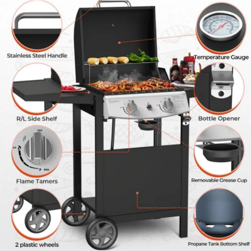 WHOLESALE Propane Gas Grill 21000 BTU with 2-Burner,325 sq.in. Outdoor BBQ Grill for Barbecue Cooking with Top Cover Lid