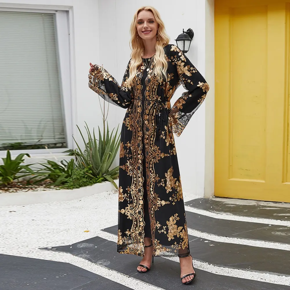 Wholesale Brand Designer Casual Luxury Stain Silk Kaftan Dresses African Islamic Clothing